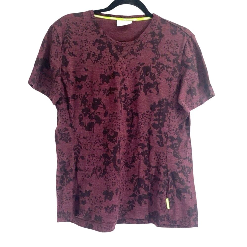 Kathmandu Core Spun Merino Wool Women's 12 Floral Print T-Shirt Maroon Gray